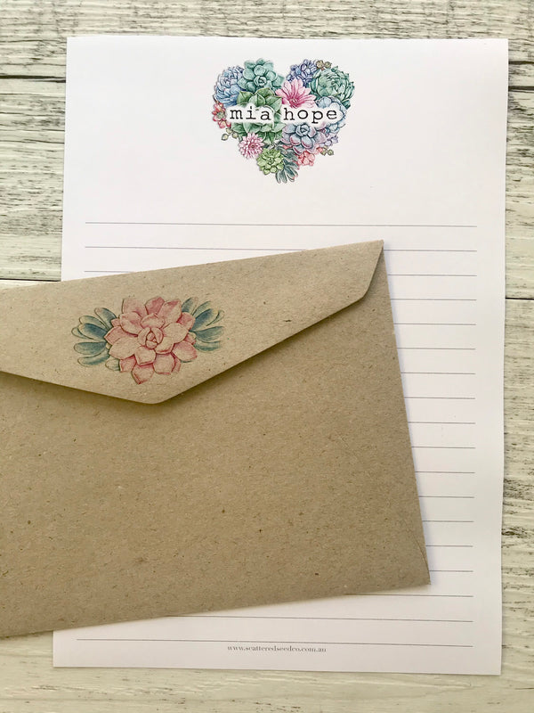 SUCCULENTS Personalised Writing Paper Set of 20