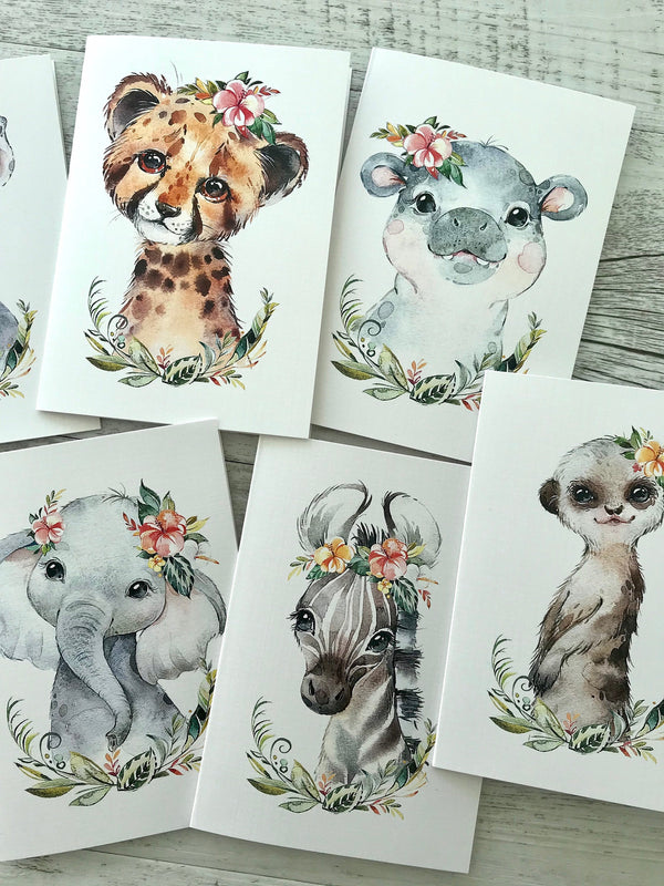 JUNGLE FRIENDS FLORAL Blank Cards