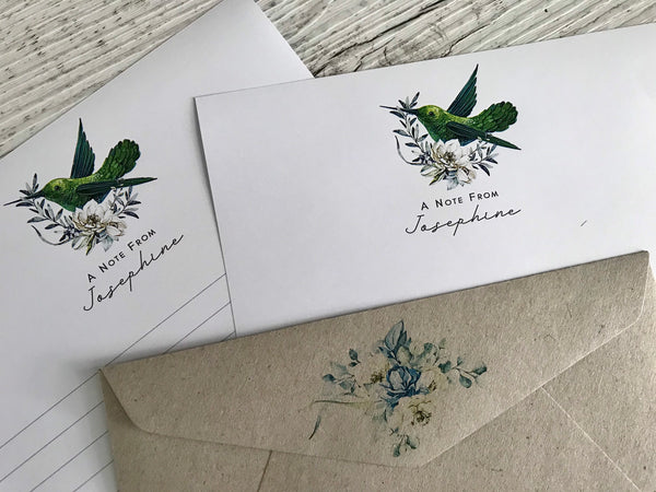 HUMMINGBIRD Personalised Writing Paper Set of 20