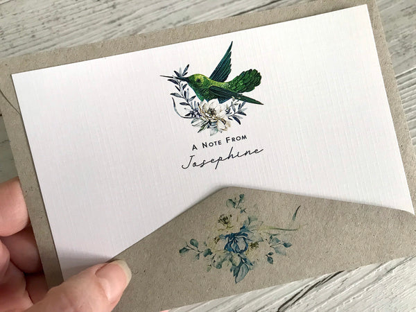 HUMMINGBIRD Personalised Flat Notecards Set Of 10
