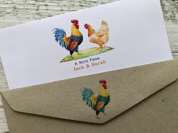 ROOSTER & CHICKEN Personalised Writing Paper Set of 20