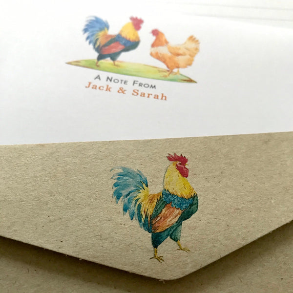 ROOSTER & CHICKEN Personalised Writing Paper Set of 20