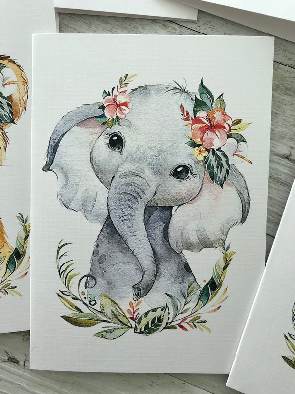 JUNGLE FRIENDS FLORAL Blank Cards