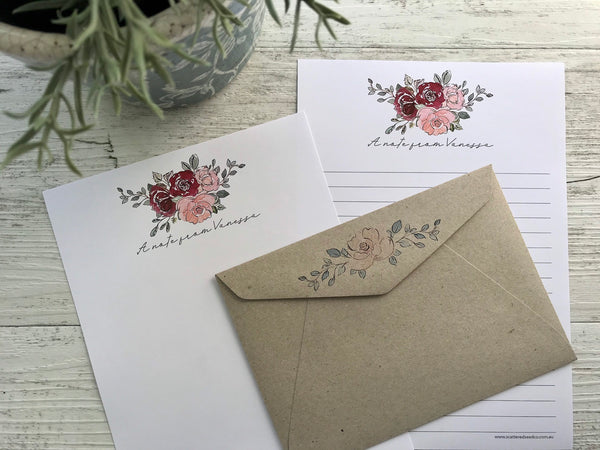 ROSY BOUQUET Personalised Writing Paper Set of 20