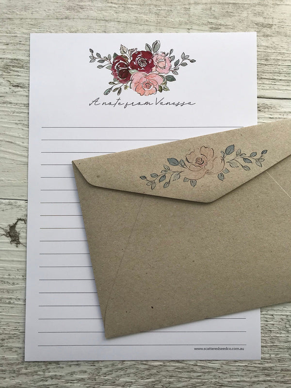 ROSY BOUQUET Personalised Writing Paper Set of 20