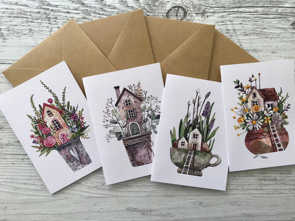FAIRY HOUSE Mini cards set of 4 - 2 different sets to choose from