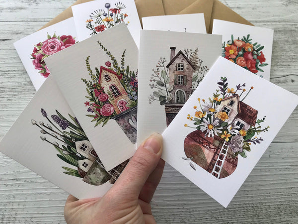 FAIRY HOUSE Mini cards set of 4 - 2 different sets to choose from