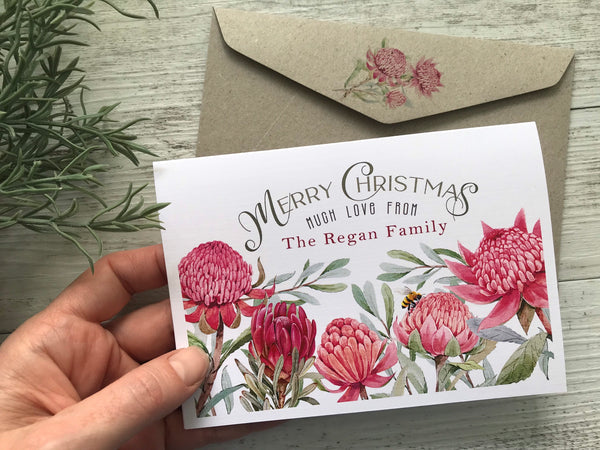 AUSTRALIAN WARATAH Collection Personalised Christmas Cards