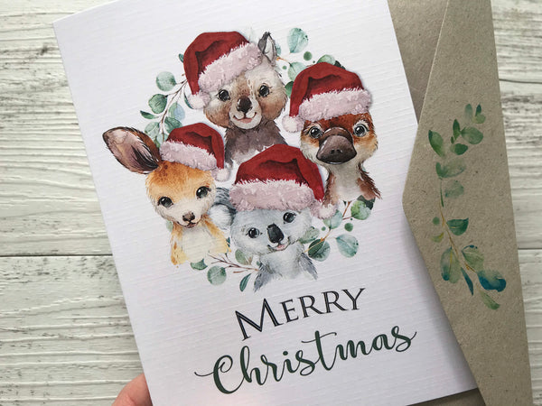 AUSTRALIAN ANIMALS CHRISTMAS Cards - set of 4