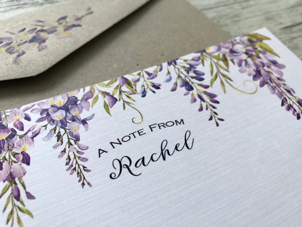 WISTERIA Personalised Flat Notecards Set Of 10