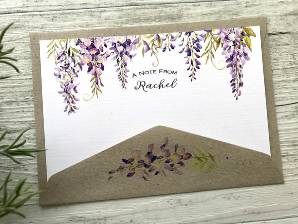 WISTERIA Personalised Flat Notecards Set Of 10