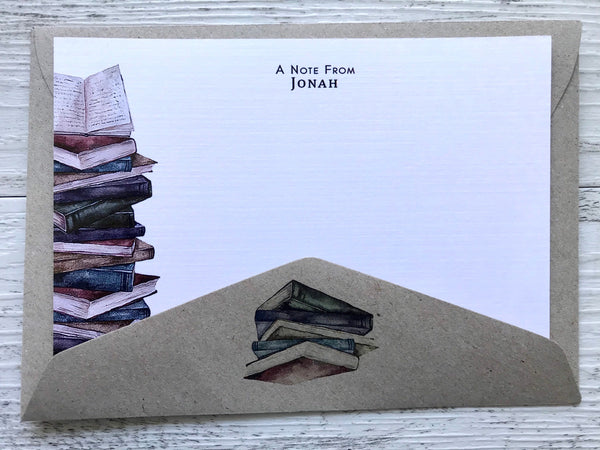 VINTAGE BOOKS Personalised Flat Notecards Set Of 10