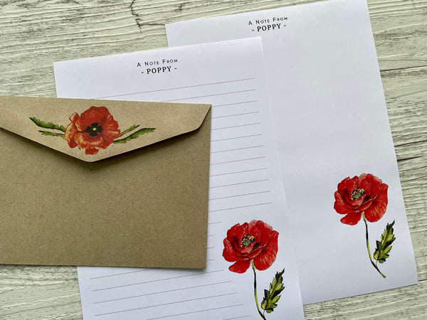 RED POPPY Personalised Writing Paper Set of 20