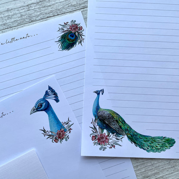 FLORAL PEACOCK Writing Paper Set - (Non-Personalised)