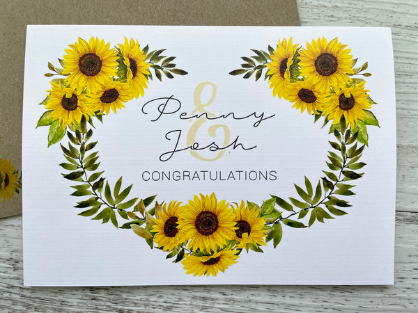 Wedding / Engagement card - Sunflowers Wreath