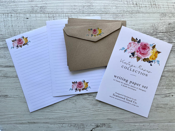 VINTAGE ROSES Writing Paper Set (Non-Personalised)