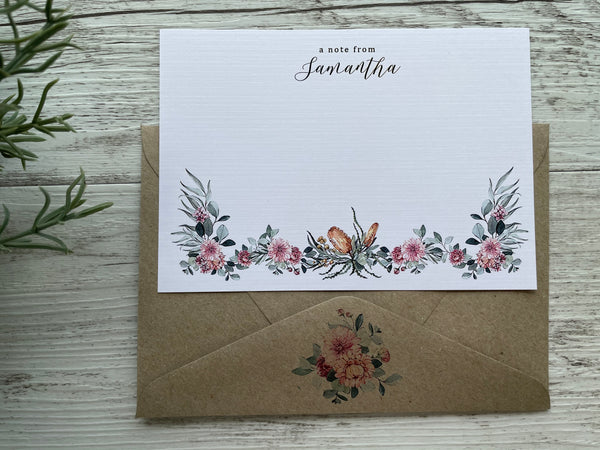 AUSTRALIAN NATIVE BOUQUET Personalised Flat Notecards Set Of 10