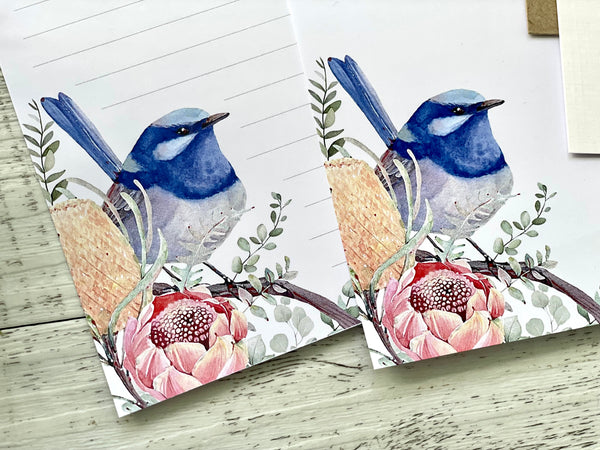 Superb BLUE FAIRY WREN Personalised Writing Paper Set of 20