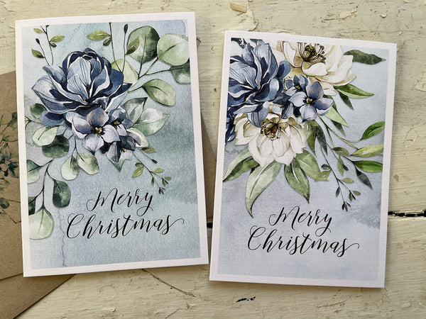BLUE & WHITE FLORAL Christmas Cards