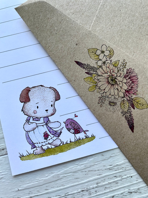 FLORAL PUPPIES Personalised Writing Paper Set of 20