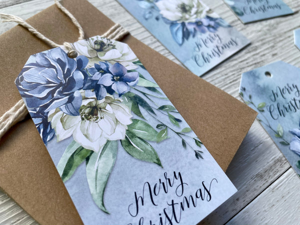 BLUE & WHITE FLORAL CHRISTMAS gift tags - New bigger size!