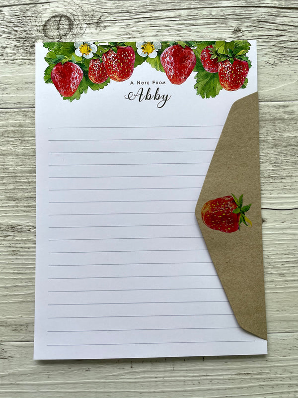 STRAWBERRY Personalised Writing Paper Set of 20