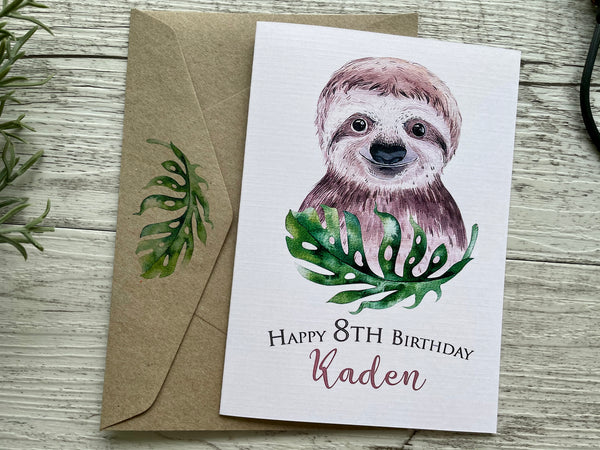 SLOTH Personalised Birthday card