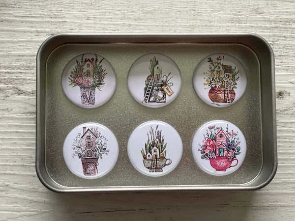 FAIRY HOUSE NATURAL Needle Minders or Magnets set of 6