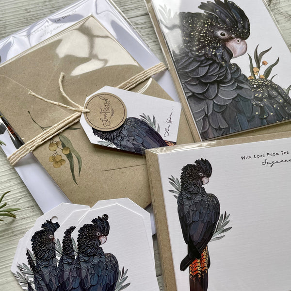 Red-tailed BLACK COCKATOO Australian BIRDS gift tags