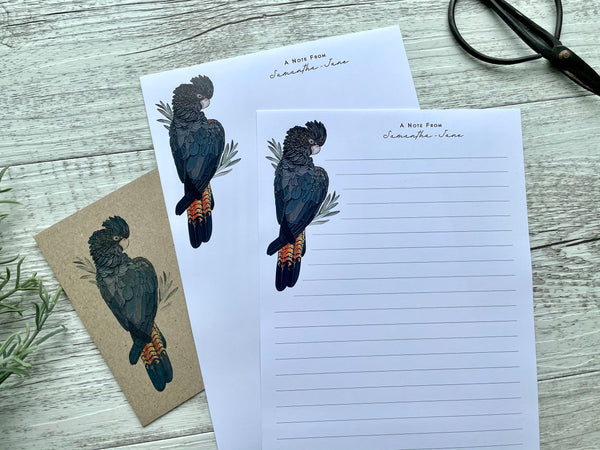 AUSTRALIAN Red-Tailed Black Cockatoo - Personalised Writing Paper Set of 20