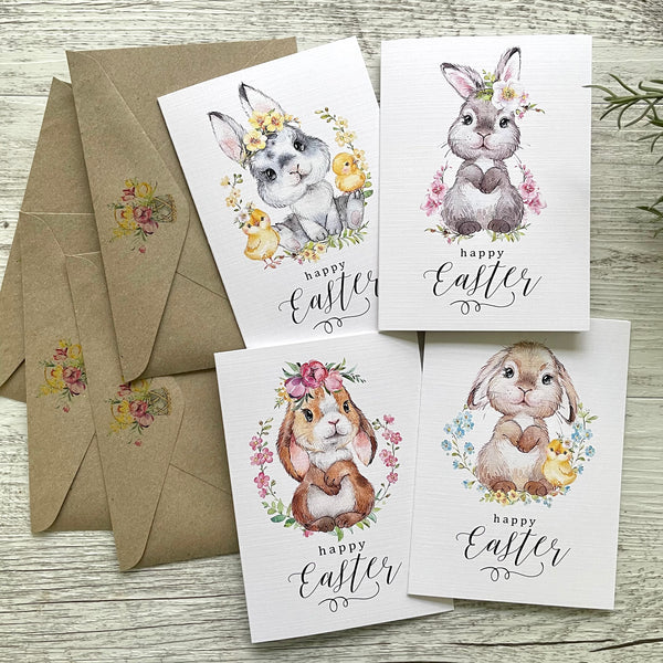 BUNNIES - Easter Bunny Cards - set of 4