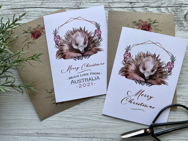 AUSTRALIAN ANIMAL Echidna Christmas Cards - personalised available