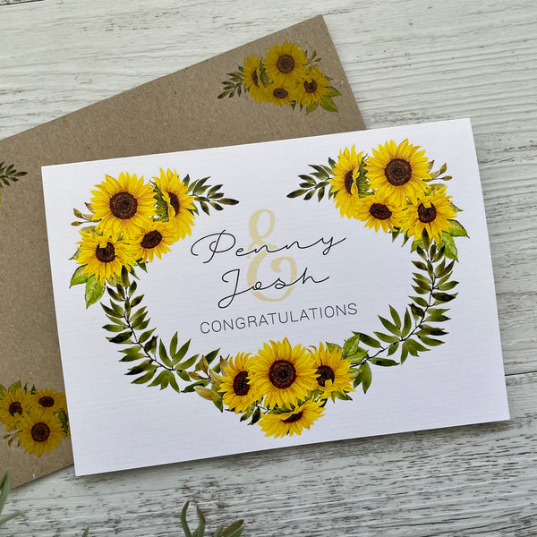 Wedding / Engagement card - Sunflowers Wreath