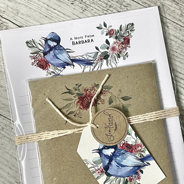AUSTRALIAN NATIVE WILDLIFE - Blue fairy Wren Personalised Writing Paper Set of 20