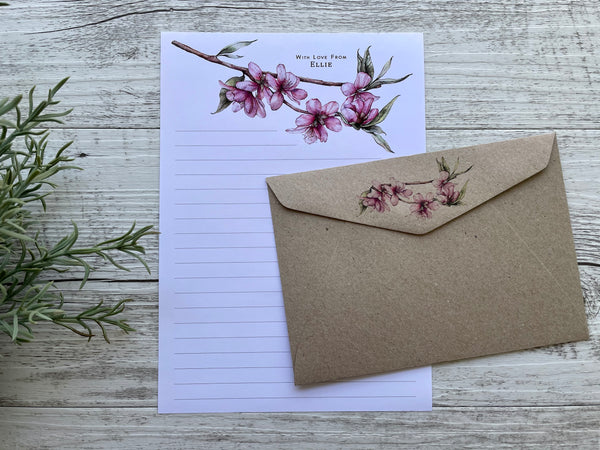 CHERRY BLOSSOM Personalised Writing Paper Set of 20