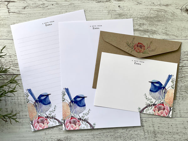 Superb BLUE FAIRY WREN Personalised Flat Notecards Set Of 10