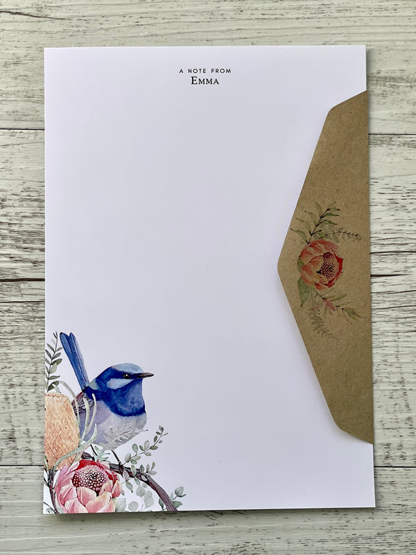 Superb BLUE FAIRY WREN Personalised Writing Paper Set of 20
