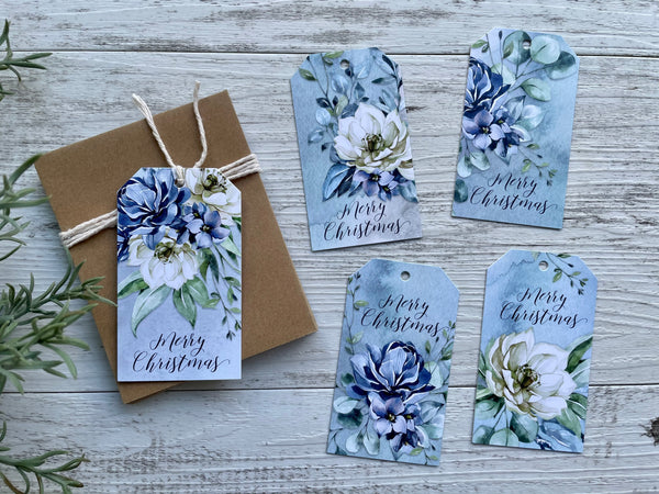 BLUE & WHITE FLORAL CHRISTMAS gift tags - New bigger size!