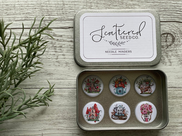 FAIRY HOUSE GARDEN Needle Minders or Magnets set of 6