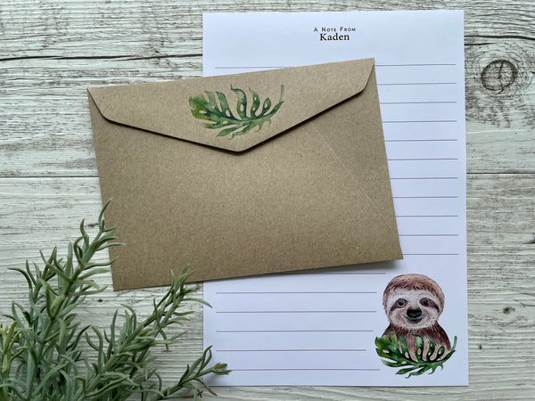 SLOTH Personalised Writing Paper Set of 20