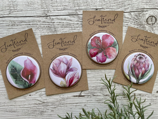 TROPICAL COLLECTION Large Magnets - Magnolia, Protea, Calla Lily, Hibiscus