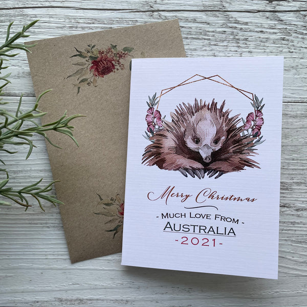 AUSTRALIAN ANIMAL Echidna Christmas Cards - personalised available
