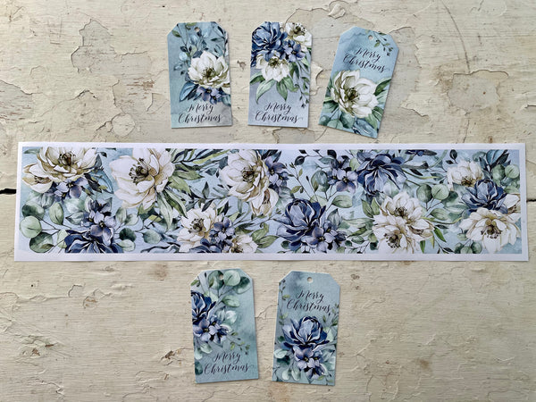 BLUE FLORAL Gift Wrap Belly-Bands