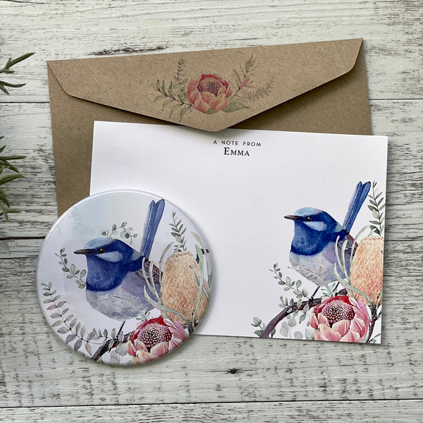 Superb BLUE FAIRY WREN Personalised Flat Notecards Set Of 10