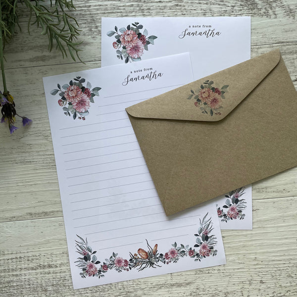 AUSTRALIAN NATIVE BOUQUET Personalised Writing Paper Set of 20