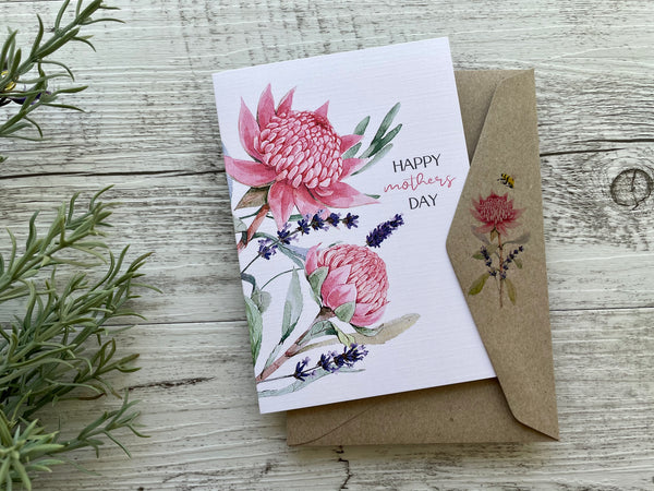 AUSTRALIAN WARATAH Mother's Day Card - Happy Anniversary - 5 sentiment choices - Thinking Of You - It's Mother's Day - Happy Mother's Day - Blank