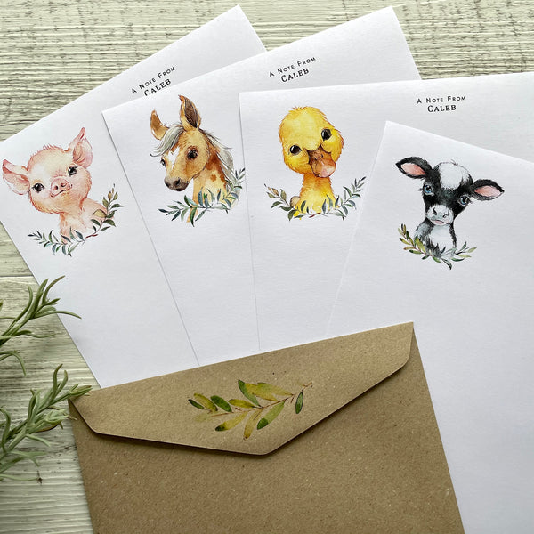 FARMYARD FRIENDS Set A Personalised Writing Paper Set of 20
