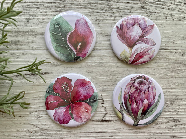 TROPICAL COLLECTION Large Magnets - Magnolia, Protea, Calla Lily, Hibiscus