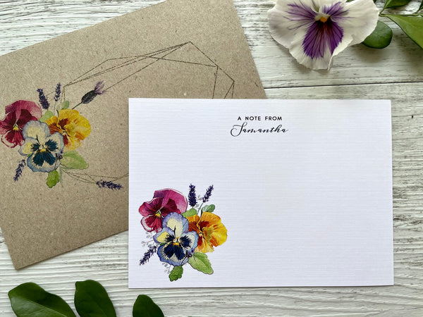 PANSY Personalised Flat Notecards Set Of 10