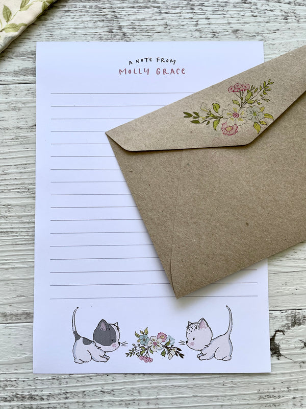 SPRING FLORAL KITTENS Personalised Writing Paper Set of 20